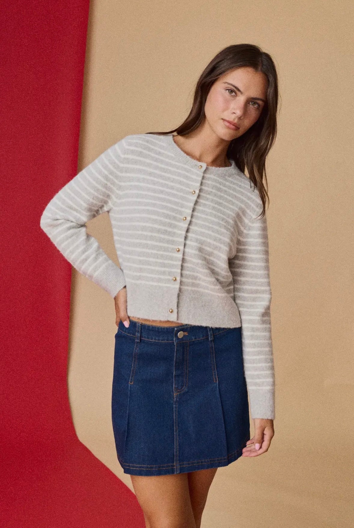 Striped Cardigan (Grey)