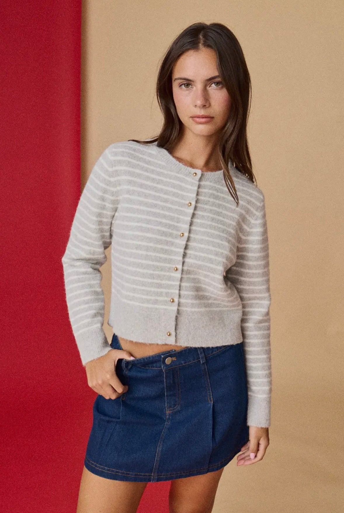 Striped Cardigan (Grey)